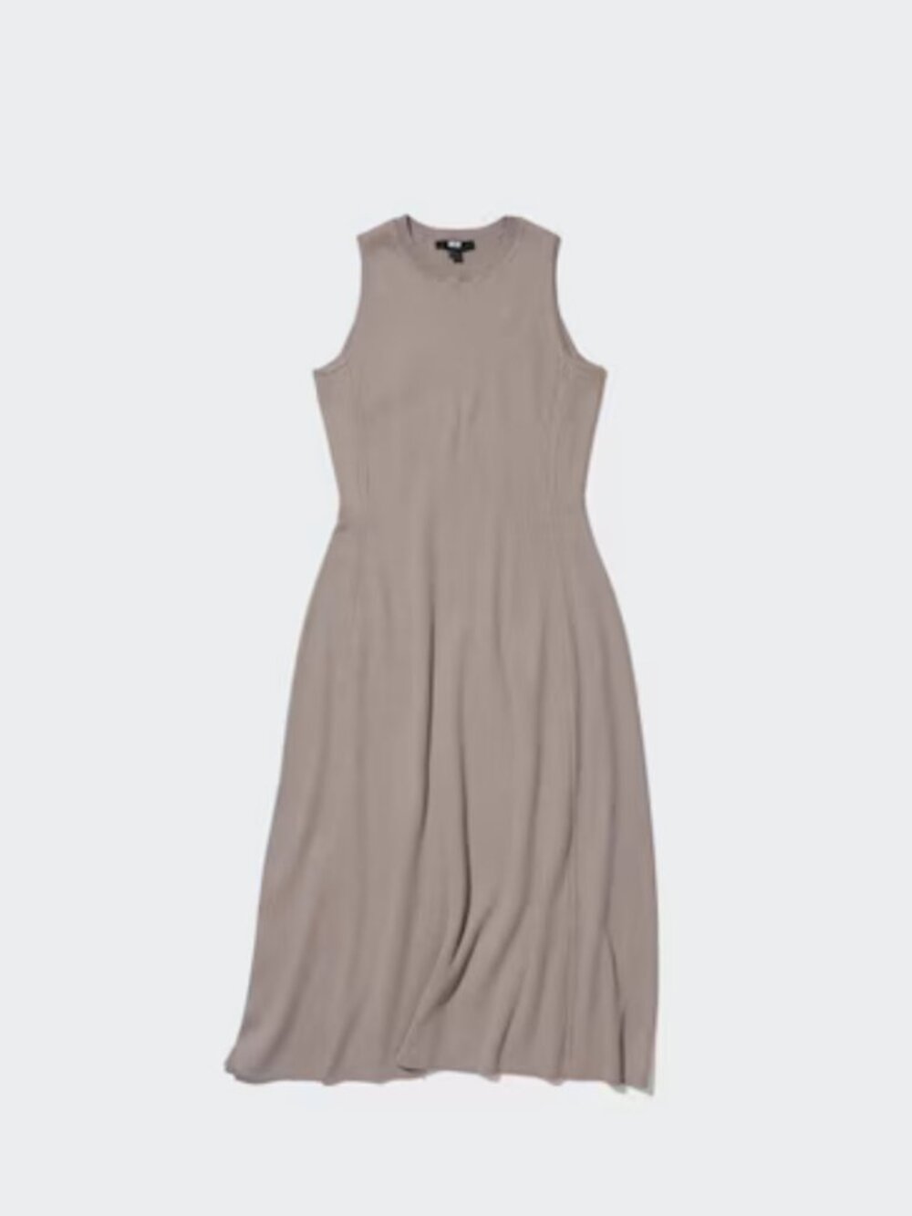 Uniqlo Ribbed Midi Dress Neutral Clean Girl Minimalist Sleeveless Stretch Knit S
